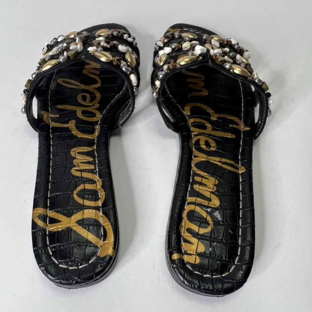 **SOLD**Sam Edelman Shell Embellished Slides Sandals Size 9 - Picture 2 of 6